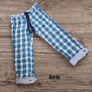 Aerie Vintage Blue Plaid Cuffable Pants